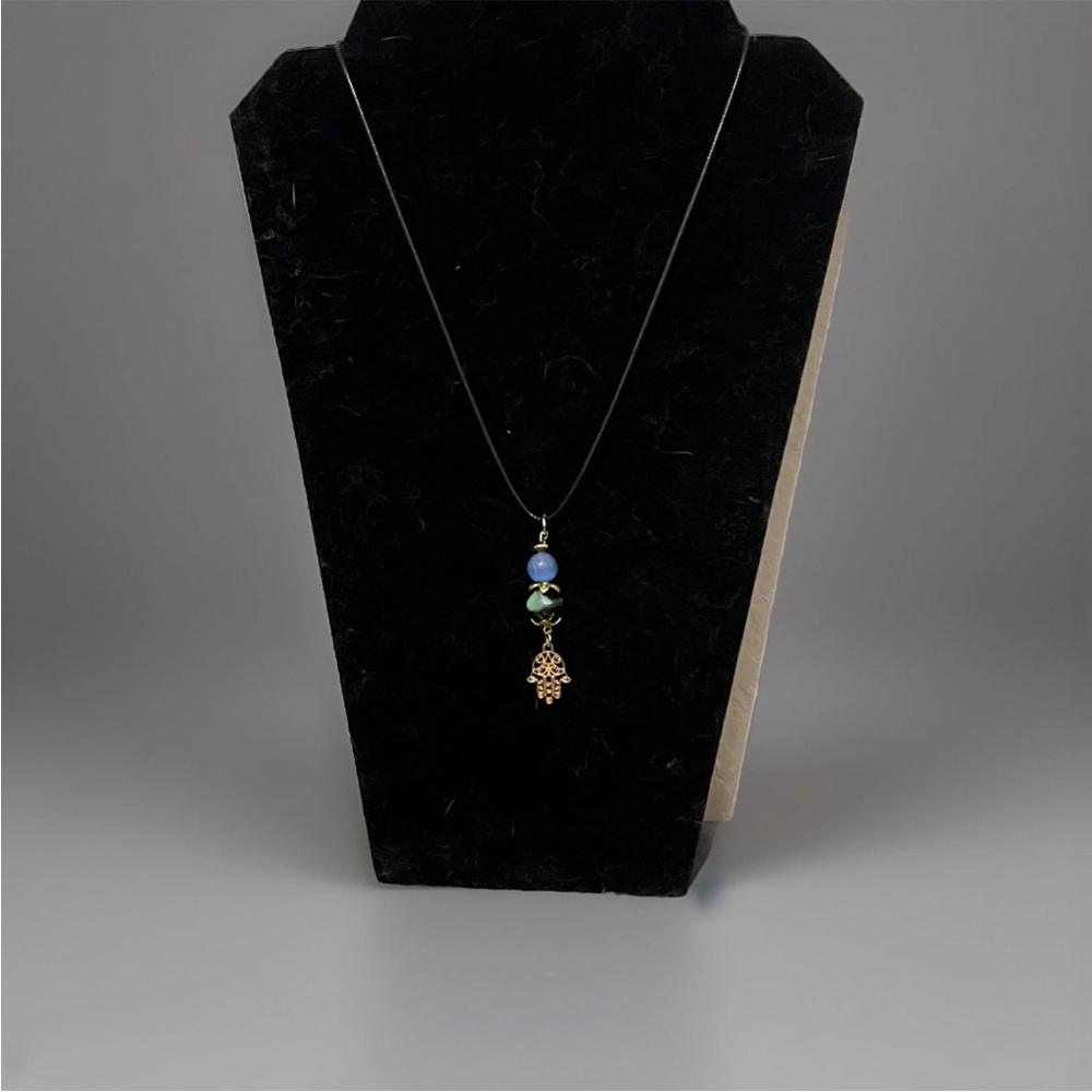 Wicca Hamsa Charm Handmade Pendant On Leather Cord Protection Blessing Strength.